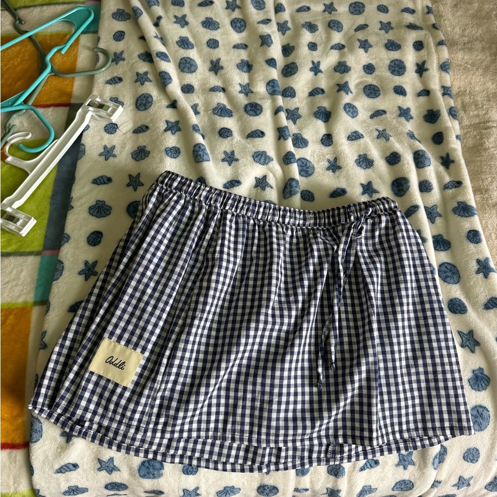 Oddli Blue and White Gingham Boxer Skirt